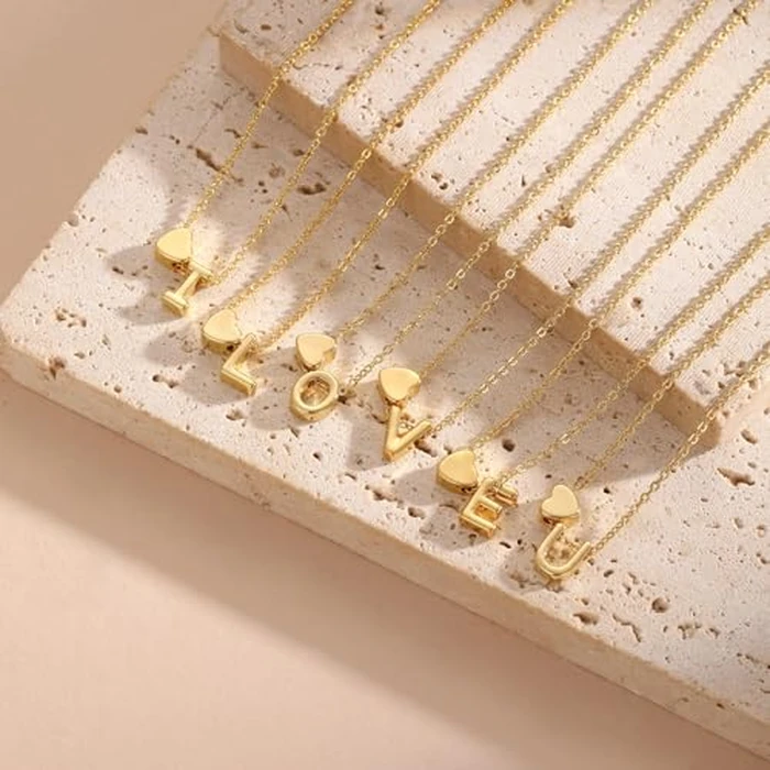 Lyncory Gold Heart Initial Necklace for Women 14K Gold Plated Initial Pendant Dainty Fashion Heart V Letter Necklaces for Women Jewelry Gifts by Lyncory - Image 5