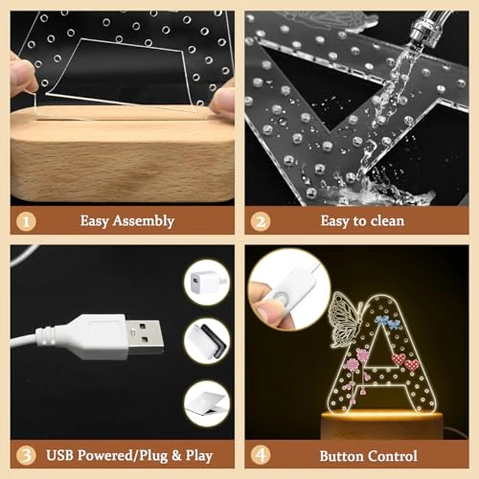 COSHAYSOO Initial Acrylic Earring Holder Organizer for Women Teen Girls with Butterfly Decoration LED Night Light Gifts Personalized Nursery Decor Teacher Nurse Appreciation Jewelry Stand Letter N by COSHAYSOO - Image 3