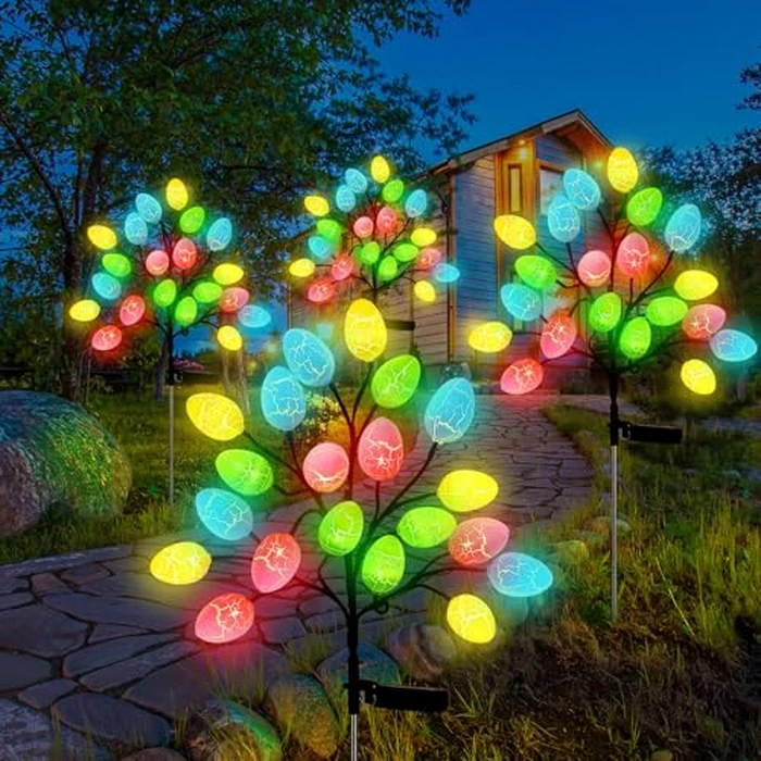 Glooglitter 4 Pack 80 LED Easter Eggs Lights Solar Powered Outdoor Decorations Waterproof Colorful Solar Stake Lights for Lawn Pathway Landscape Garden Yard Porch Patio Decor(Easter Eggs) by Glooglitter - Image 1