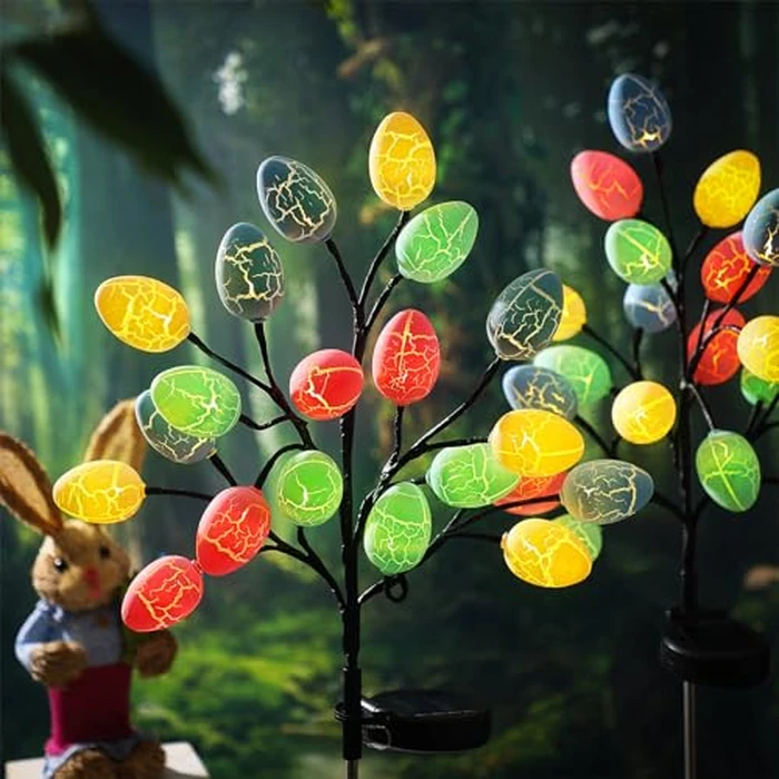 Glooglitter 4 Pack 80 LED Easter Eggs Lights Solar Powered Outdoor Decorations Waterproof Colorful Solar Stake Lights for Lawn Pathway Landscape Garden Yard Porch Patio Decor(Easter Eggs) by Glooglitter - Image 6