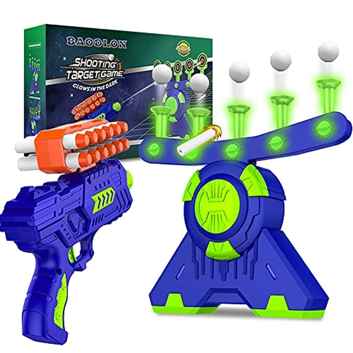 BAODLON Shooting Games Toy for Age 5, 6, 7, 8, 9, 10+ Years Old Kids, Boys - Glow in The Dark Floating Ball Target with Foam Dart Toy Gun, 10 Balls/5 Targets - Ideal Gift by BAODLON - Used - Very Good condition - US$26.49