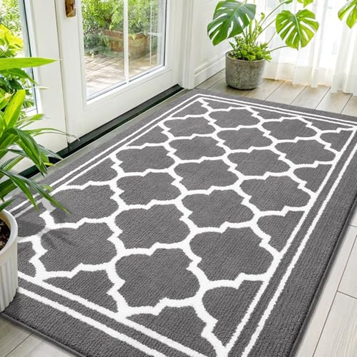 Colorxy Indoor Door Mat, Non-Slip Absorbent Resist Dirt Front Door Mat Indoor, Durable Low-Profile Door Mats Indoor, Washable Winter Entrance Mat Indoor, 59"x36",Grey by Colorxy - Used - Very Good condition - CA$41.42