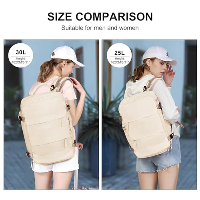 coowoz Large Casual Travel Backpack For Women Men,Carry On Rucksack Flight Approved,Hiking Waterproof Outdoor Sports Daypack Fit 15.6 Inch Laptop Shoes Compartment (Beige) by coowoz - Image 7