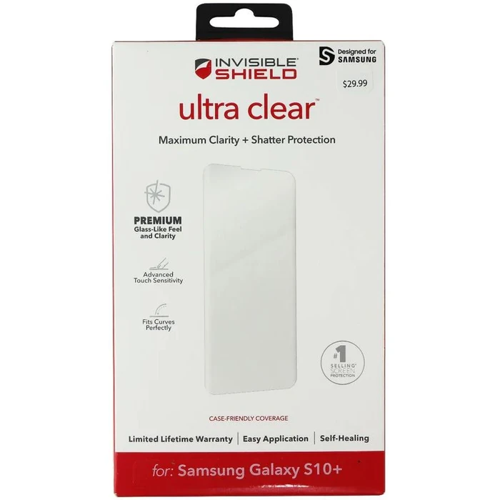 Zagg InvisibleShield Ultra Clear Screen Protector for Galaxy S10+ - Clear by Zagg - Refurbished - Brand New condition