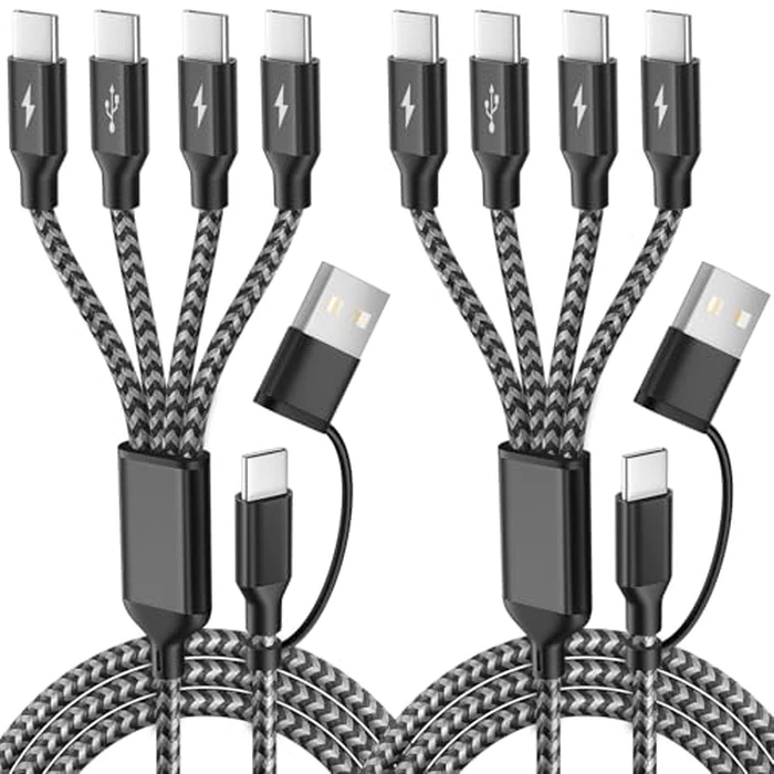 USB C Splitter Multi Charging Cable,USB A/C to USB C Charging Cord,Dual Type C Charger Cord,4 in 2 Multi Charger Cord with 4 Type-C Connectors Compatible with iPhone16/15/Cell Phones Tablets and More. by MPATIBY - Image 1