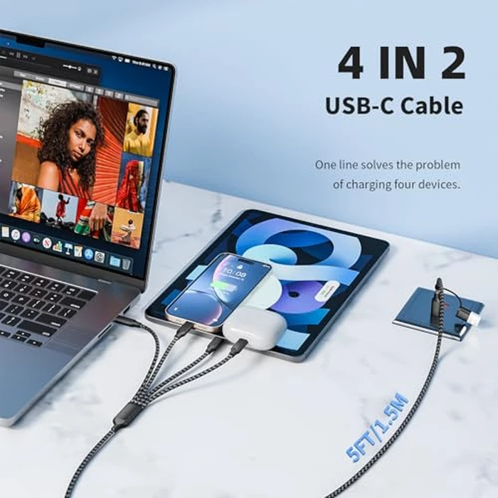 USB C Splitter Multi Charging Cable,USB A/C to USB C Charging Cord,Dual Type C Charger Cord,4 in 2 Multi Charger Cord with 4 Type-C Connectors Compatible with iPhone16/15/Cell Phones Tablets and More. by MPATIBY - Image 5