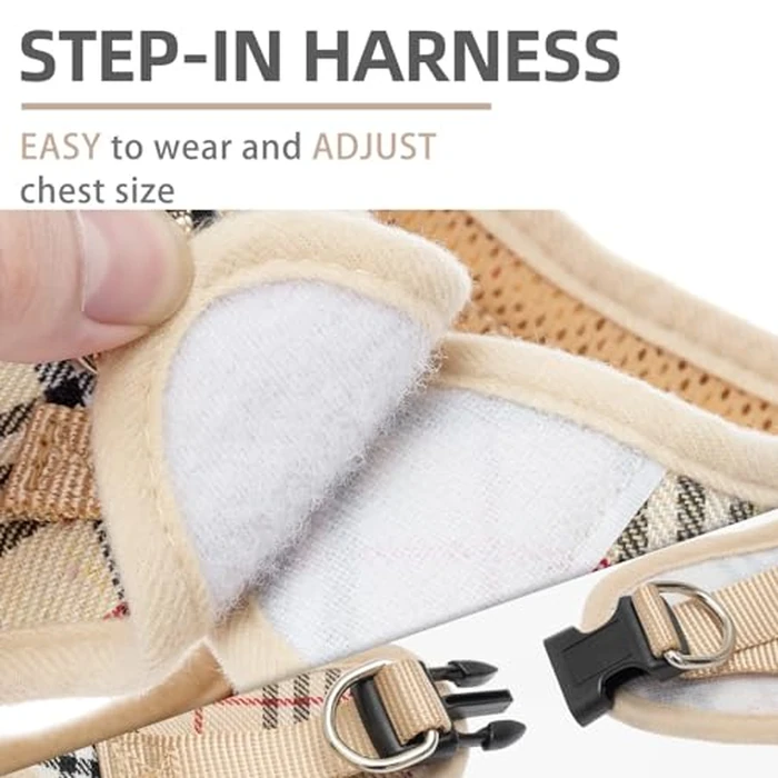 PUPTECK Adjustable Dog Harness Collar and Leash Set Step in No Pull Pet Harness for Small Medium Dogs Puppy and Cats Outdoor Walking Running, Soft Mesh Padded Reflective Vest Harnesses, Beige L by PUPTECK - Image 3