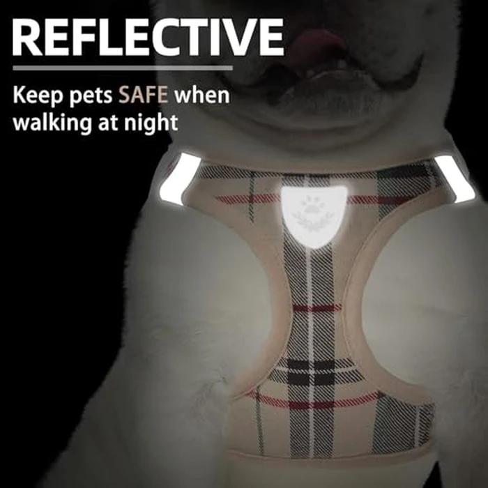 PUPTECK Adjustable Dog Harness Collar and Leash Set Step in No Pull Pet Harness for Small Medium Dogs Puppy and Cats Outdoor Walking Running, Soft Mesh Padded Reflective Vest Harnesses, Beige L by PUPTECK - Image 5
