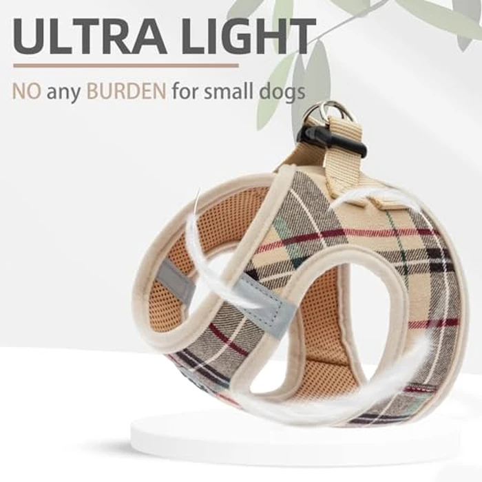 PUPTECK Adjustable Dog Harness Collar and Leash Set Step in No Pull Pet Harness for Small Medium Dogs Puppy and Cats Outdoor Walking Running, Soft Mesh Padded Reflective Vest Harnesses, Beige L by PUPTECK - Image 6