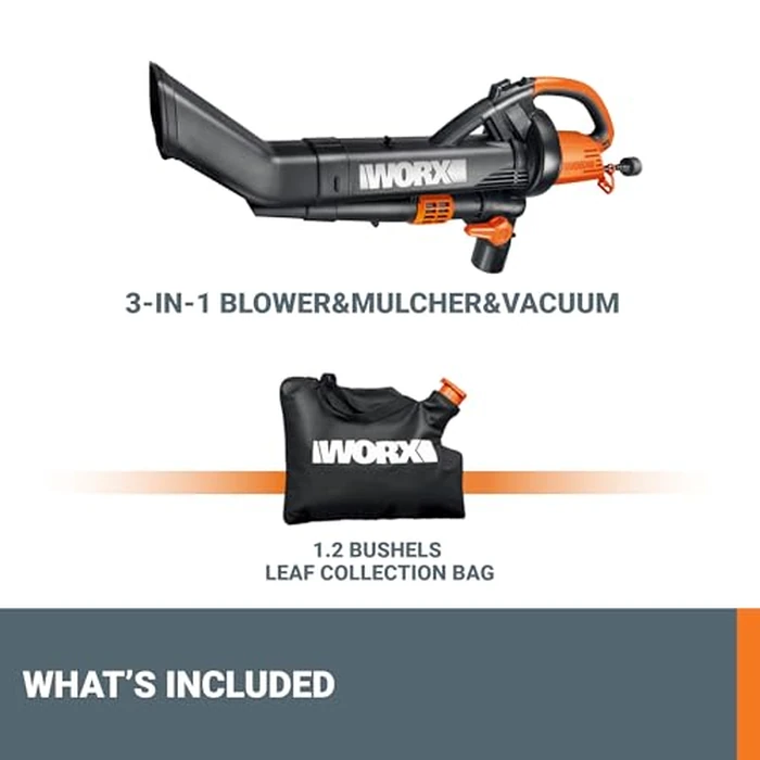 WORX Trivac 3 in 1 Electric Leaf Blower for Lawn Care, Leaf Vacuum with 350 CFM & 210 MPH, Leaf Mulcher with Metal Impeller, WG509 by WORX - Image 8