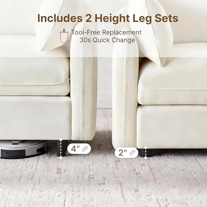 KISLOT 147" Cloud Sectional Couches for Living Room,U Shaped Oversized Modular Modern Linen Sofa with 2 Movable Ottoman,6 Deep Seat with 2 Throw Pillows,Warm White by KISLOT - Image 2