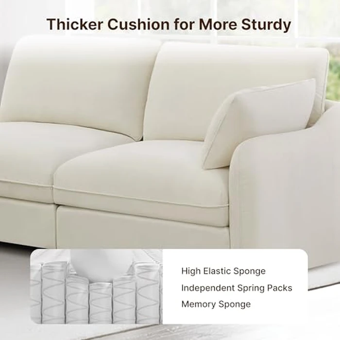 KISLOT 147" Cloud Sectional Couches for Living Room,U Shaped Oversized Modular Modern Linen Sofa with 2 Movable Ottoman,6 Deep Seat with 2 Throw Pillows,Warm White by KISLOT - Image 4