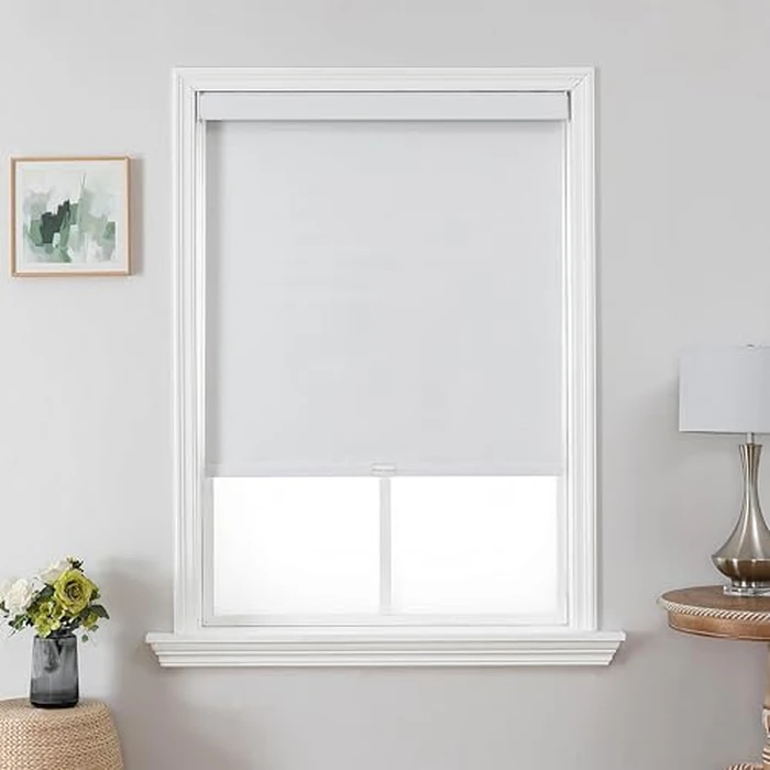Joydeco 100% Blackout Roller Shades for Windows, Free-Stop Shades, UV Protection, Natural Woven Blinds for Home, Light-Proof Aluminum Cover, 49" Wx75" H (124 Wx191 H cm), White by Joydeco - Used - Acceptable condition