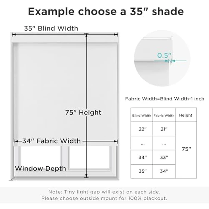 Joydeco 100% Blackout Roller Shades for Windows, Free-Stop Shades, UV Protection, Natural Woven Blinds for Home, Light-Proof Aluminum Cover, 49" Wx75" H (124 Wx191 H cm), White by Joydeco - Image 4