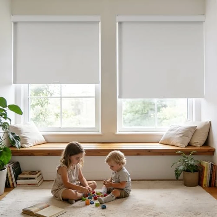 Joydeco 100% Blackout Roller Shades for Windows, Free-Stop Shades, UV Protection, Natural Woven Blinds for Home, Light-Proof Aluminum Cover, 49" Wx75" H (124 Wx191 H cm), White by Joydeco - Image 6