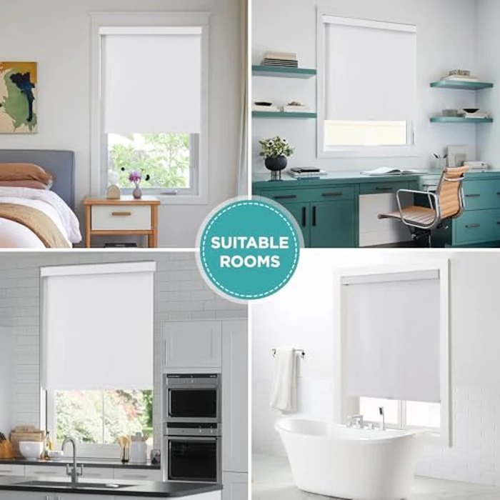 Joydeco 100% Blackout Roller Shades for Windows, Free-Stop Shades, UV Protection, Natural Woven Blinds for Home, Light-Proof Aluminum Cover, 49" Wx75" H (124 Wx191 H cm), White by Joydeco - Image 7