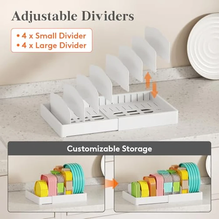 Lifewit Kitchen Cabinet Organizer for Food Contanier Lid, Expandable Lids Holder with 8 Adjustable Dividers & 9 Sections for Pantry Organizers and Storage, Home Drawer Organization, Large, 9.8"-17" by Lifewit - Image 3