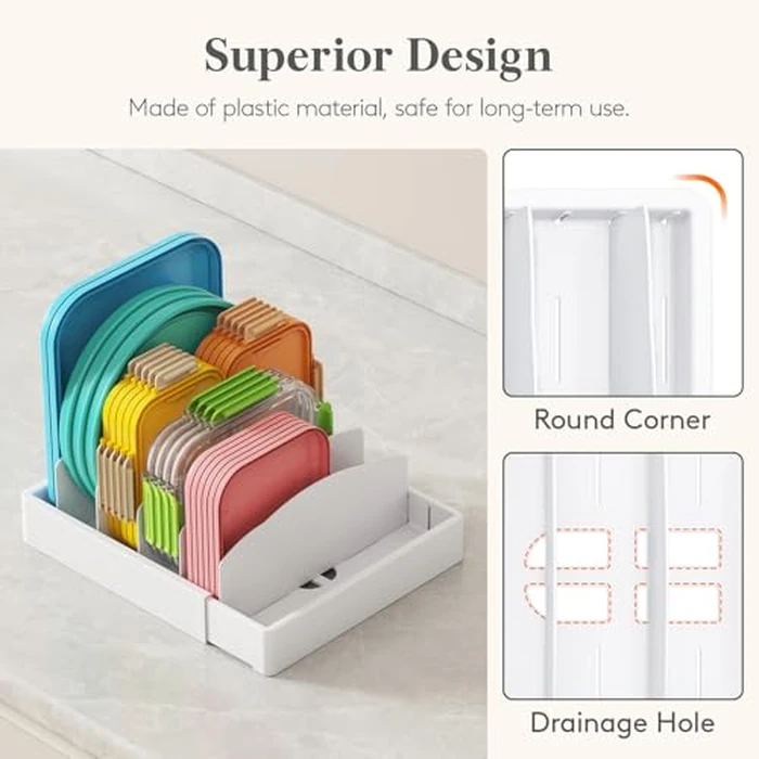 Lifewit Kitchen Cabinet Organizer for Food Contanier Lid, Expandable Lids Holder with 8 Adjustable Dividers & 9 Sections for Pantry Organizers and Storage, Home Drawer Organization, Large, 9.8"-17" by Lifewit - Image 7