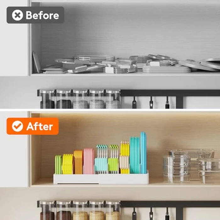 Lifewit Kitchen Cabinet Organizer for Food Contanier Lid, Expandable Lids Holder with 8 Adjustable Dividers & 9 Sections for Pantry Organizers and Storage, Home Drawer Organization, Large, 9.8"-17" by Lifewit - Image 9