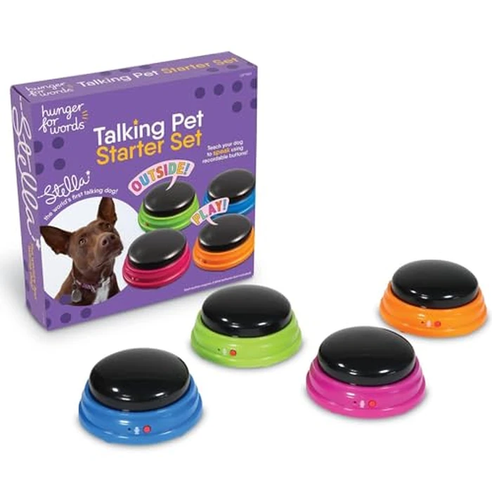 Hunger for Words Talking Buttons Starter Set - Recordable Buttons to Teach Your Dog to Communicate, Dog Training Games, Plastic, Multicolor by Hunger For Words - Used - Like New condition - US$20.82