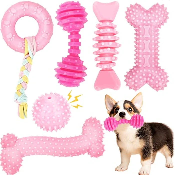 CGBD Puppy Toys, 6 Pack Dog Chew Toys for Puppy, Cute Pink Small Dog Toys, Teething Toys for Puppies, Soft Durable Interactive Chew Toy for Small Dogs by CGBD - Image 1