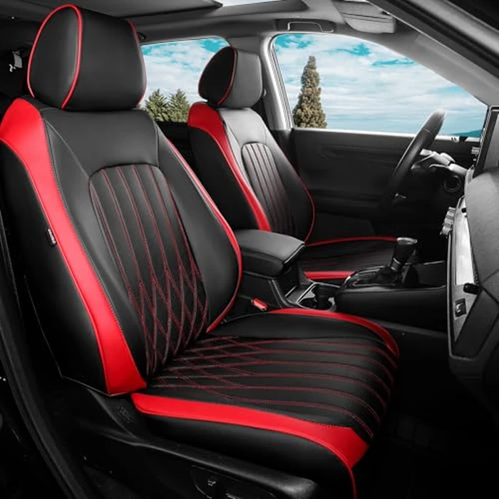 FEINEPRO Seat Covers for Honda CRV 2026 2025 2024 2023 EX, EXL, LX, Sport, Touring, Special Edition, Hybrid & Gas, 1:1 Custom Faux Leather Seat Covers Full Set - Black Red by FEINEPRO - Image 1