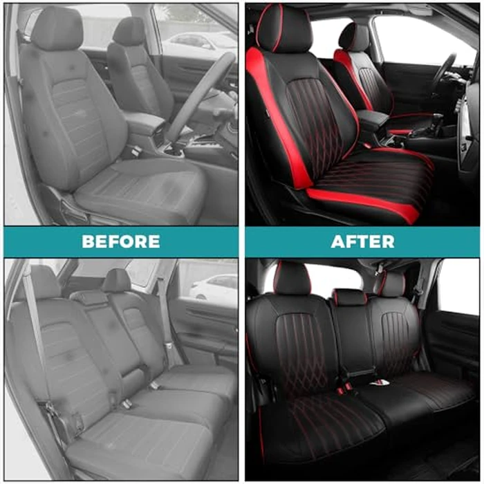 FEINEPRO Seat Covers for Honda CRV 2026 2025 2024 2023 EX, EXL, LX, Sport, Touring, Special Edition, Hybrid & Gas, 1:1 Custom Faux Leather Seat Covers Full Set - Black Red by FEINEPRO - Image 4