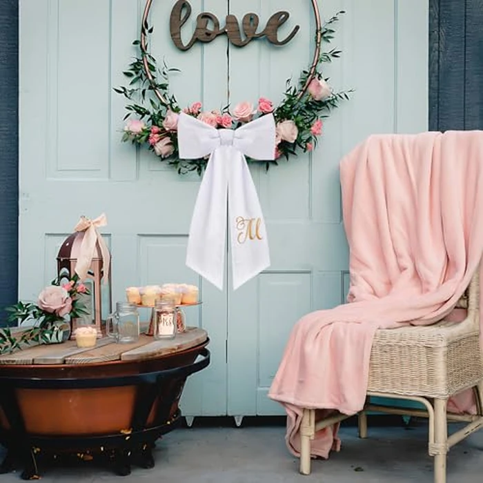 2 Pack Wreath Sash for Front Door Monogrammed Embroidery Wreath Sash for Boxwood Front Door Porch Wreath Garland Decor(Letter M) by Lingringdcy - Image 2