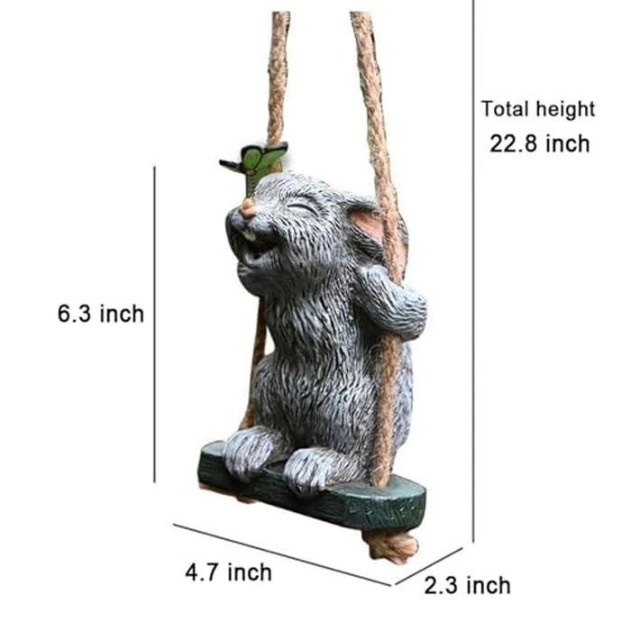 OwMell Garden Rabbit Statues, Cute Swing Bunny with Butterfly Statue Decoration for Yard Hanging Outdoor, Tree Ornaments Figurine for Stump Branch Lawn Patio Decor by OwMell - Image 6