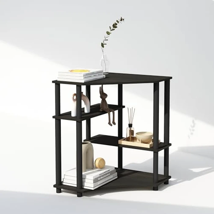 Furinno Turn-N-Tube Storage Shelves, 4-Tier Corner Shelf, Toolless Assembly Display Rack, Corner Bookshelf for Small Space, for Organization and Storage, Living Room, Home Office, Espresso by Furinno - Image 5