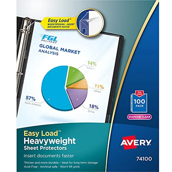 AVERY 74100 Heavyweight Sheet Protectors, Diamond Clear, Acid Free and Archival Safe, 100/Box One Size by Avery - Used - Like New condition