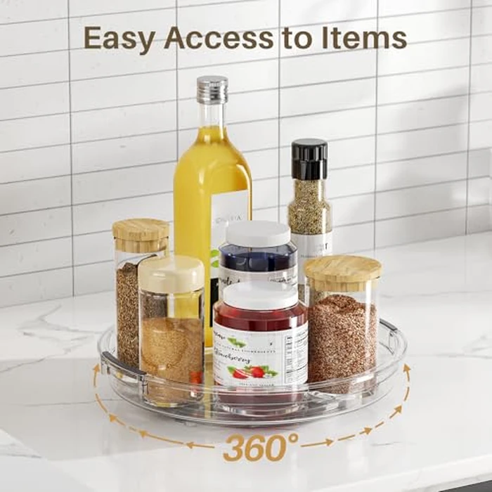 LAMU 2 Pack Lazy Susan Organizer, Lazy Susan Turntable for Cabinet, Rotating Spice Organization for Cabinet, Table Top, Countertop, Pantry Fridge Organizers and Storage, 10.6in+9.25in, Clear by LAMU - Image 4