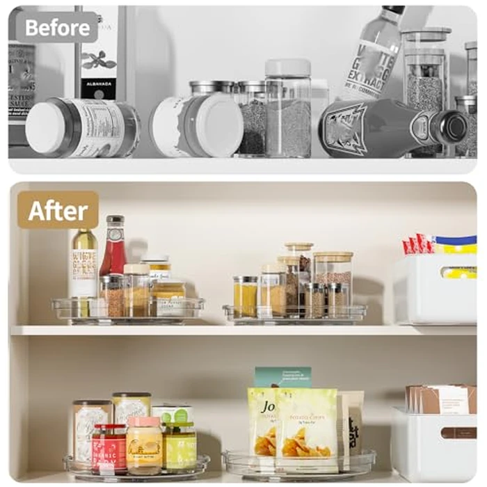 LAMU 2 Pack Lazy Susan Organizer, Lazy Susan Turntable for Cabinet, Rotating Spice Organization for Cabinet, Table Top, Countertop, Pantry Fridge Organizers and Storage, 10.6in+9.25in, Clear by LAMU - Image 5