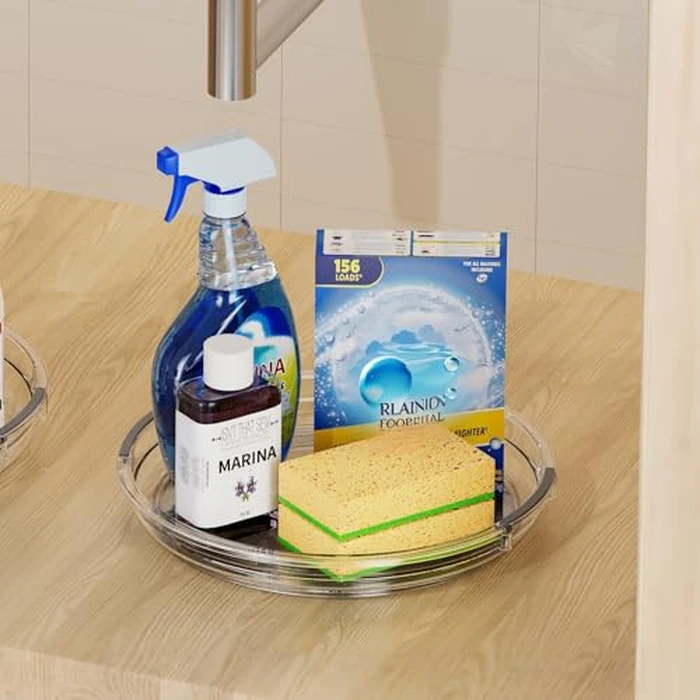 LAMU 2 Pack Lazy Susan Organizer, Lazy Susan Turntable for Cabinet, Rotating Spice Organization for Cabinet, Table Top, Countertop, Pantry Fridge Organizers and Storage, 10.6in+9.25in, Clear by LAMU - Image 7