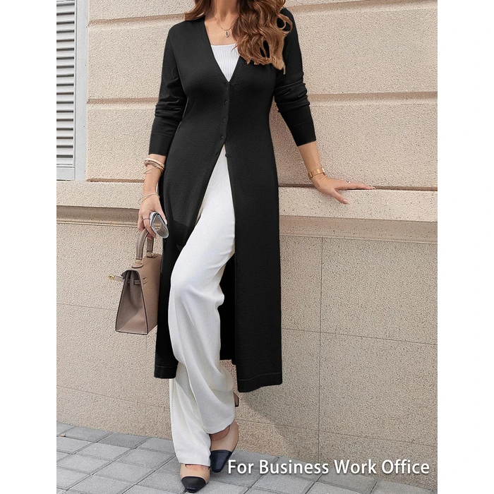 GRACE KARIN Womens Long Cardigan Trendy, Lightweight Knit Dusters Coat, V Neck Button Up Sweater Maxi Dress Black M by GRACE KARIN - Image 3