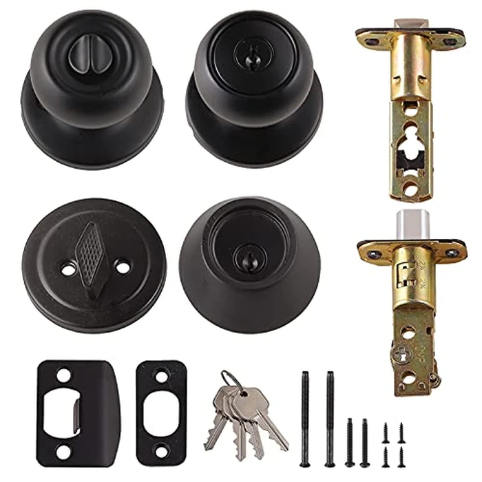 Amazon Basics Exterior Door Knob With Key Lock and Deadbolt, Keyed Alike, Coastal, Matte Black by Amazon Basics - Image 3