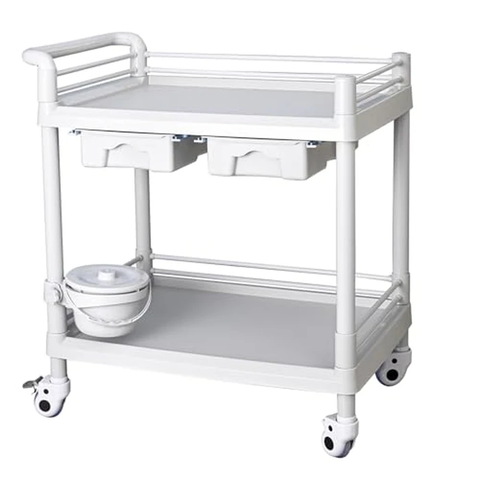 Rolling Utility Cart,Qiwey Medical Utility Cart with Two Drawers,2-Tier Esthetician Large Cart with Wheels for Beauty Salon SPA Commercial Hospital Office Lab Cart White by Qiwey - Used - Acceptable condition