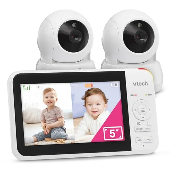 VTech VM924-2 Remote Pan-Tilt-Zoom Baby Monitor with 2 Cameras & Audio,5" LCD Screen,Up to 17Hrs Video Streaming&31Hrs Battery for Audio,Night Vision,1000ft Range,Soothing Sounds,Temperature Sensor by VTech - Used - Acceptable condition - US$76.69