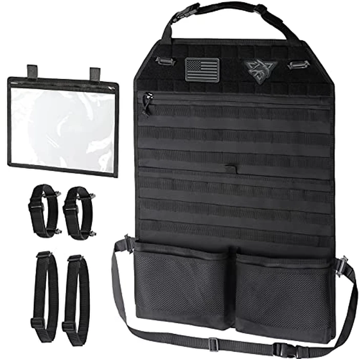 WYNEX Tactical Car Seat Back Organizer with Gun Rack, Upgrade Tactical MOLLE Seatback Cover Protector Universal Fit Vehicles Truck MPV Pickup with Transparent Pocket and Custom Patch by WYNEX - Used - Like New condition - CA$38.39