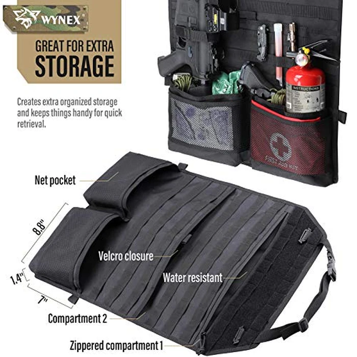 WYNEX Tactical Car Seat Back Organizer with Gun Rack, Upgrade Tactical MOLLE Seatback Cover Protector Universal Fit Vehicles Truck MPV Pickup with Transparent Pocket and Custom Patch by WYNEX - Image 4