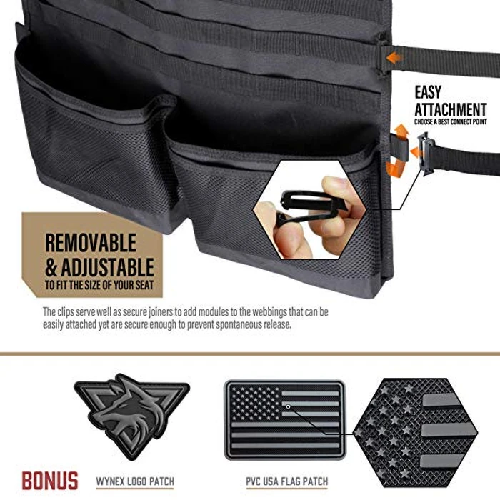 WYNEX Tactical Car Seat Back Organizer with Gun Rack, Upgrade Tactical MOLLE Seatback Cover Protector Universal Fit Vehicles Truck MPV Pickup with Transparent Pocket and Custom Patch by WYNEX - Image 5