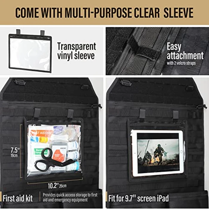 WYNEX Tactical Car Seat Back Organizer with Gun Rack, Upgrade Tactical MOLLE Seatback Cover Protector Universal Fit Vehicles Truck MPV Pickup with Transparent Pocket and Custom Patch by WYNEX - Image 6