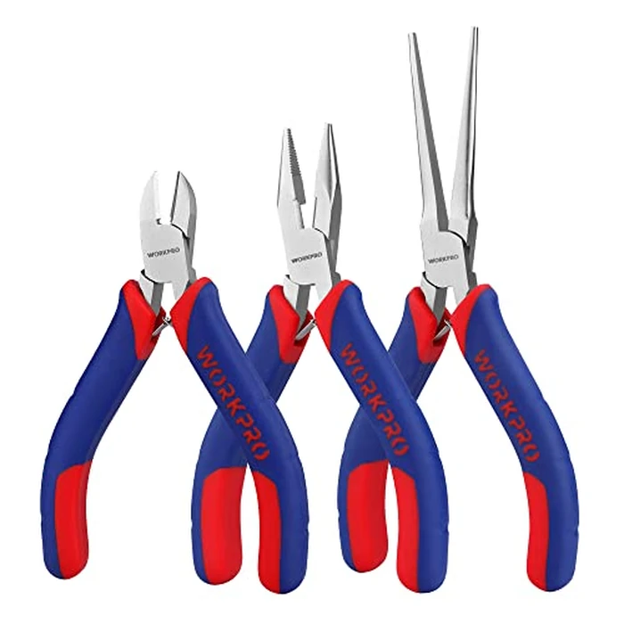 WORKPRO Mini Pliers Set, 3-Piece Small Pliers Tool Kit Includes 4” Diagonal Plier, 5” Long Nose Plier, 6” Needle Nose Plier, for Making Crafts, Repairing Electronic Devices by WORKPRO - Image 1