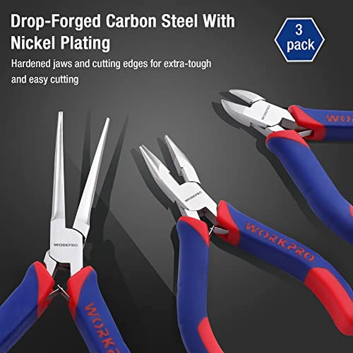 WORKPRO Mini Pliers Set, 3-Piece Small Pliers Tool Kit Includes 4” Diagonal Plier, 5” Long Nose Plier, 6” Needle Nose Plier, for Making Crafts, Repairing Electronic Devices by WORKPRO - Image 5