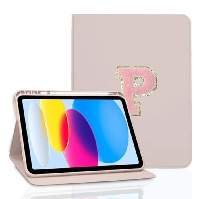 TopPerfekt Case for iPad 11th (A16) 11-inch 2025 / iPad 10th Generation 10.9-inch 2022, Initial Chenille Letter Suture, Cute Case with Auto Sleep/Wake, Support Touch ID, Pencil Holder (Pink, P) by TopPerfekt - Used - Like New condition - US$14.40
