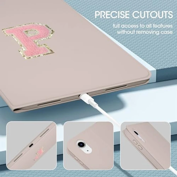 TopPerfekt Case for iPad 11th (A16) 11-inch 2025 / iPad 10th Generation 10.9-inch 2022, Initial Chenille Letter Suture, Cute Case with Auto Sleep/Wake, Support Touch ID, Pencil Holder (Pink, P) by TopPerfekt - Image 3