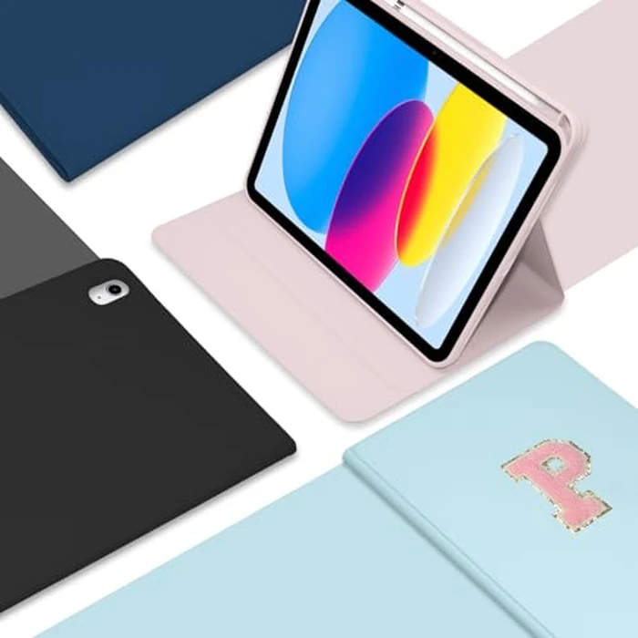 TopPerfekt Case for iPad 11th (A16) 11-inch 2025 / iPad 10th Generation 10.9-inch 2022, Initial Chenille Letter Suture, Cute Case with Auto Sleep/Wake, Support Touch ID, Pencil Holder (Pink, P) by TopPerfekt - Image 7