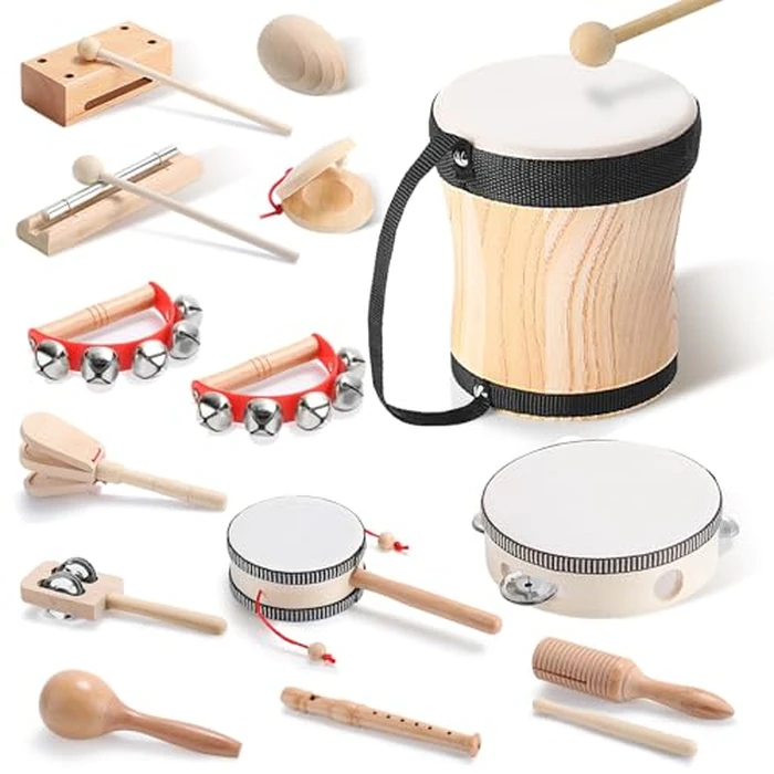 Chumia Toddler Musical Instruments Set 13 Pcs Montessori Wooden Percussion Instruments with Drum Preschool Educational Baby Early Learning Music Toys Set for Little Boys Girls Kids Children Gifts by Chumia - Used - Like New condition - US$39.89