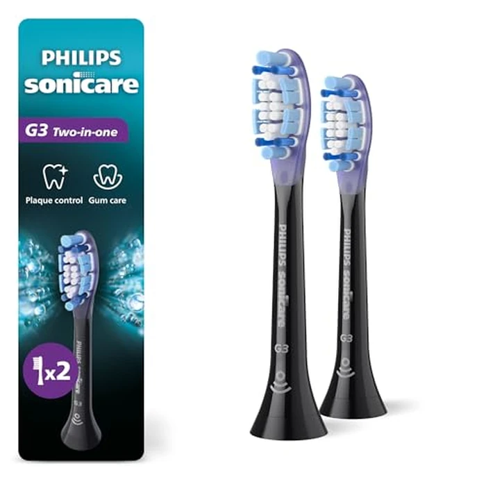 Philips Sonicare G3 Two-in-One - Genuine Replacement Electric Toothbrush Heads for Plaque Control and Gum Care, 2 Brush Head Pack Up to 6 Month Supply, Black, HX9052/95 by Philips Sonicare - Image 1