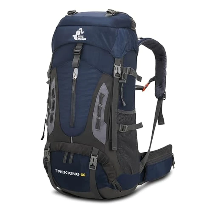 Bseash 60L Hiking Camping Backpack with Rain Cover, Waterproof Large Capacity Outdoor Sport Travel Daypack Climbing Touring (Navy Blue) by Bseash - Used - Like New condition - US$36.99
